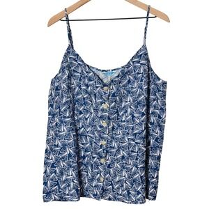 Joules Linen Button Down Thin Strap Tank Top Shells Print Blue White Size 14 NWT